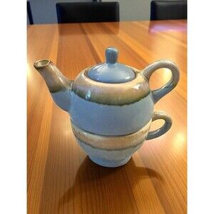 Vtg Rodolfo Padilla Tea For One Set Sky Blue Drip Glaze Mexican Ceramics